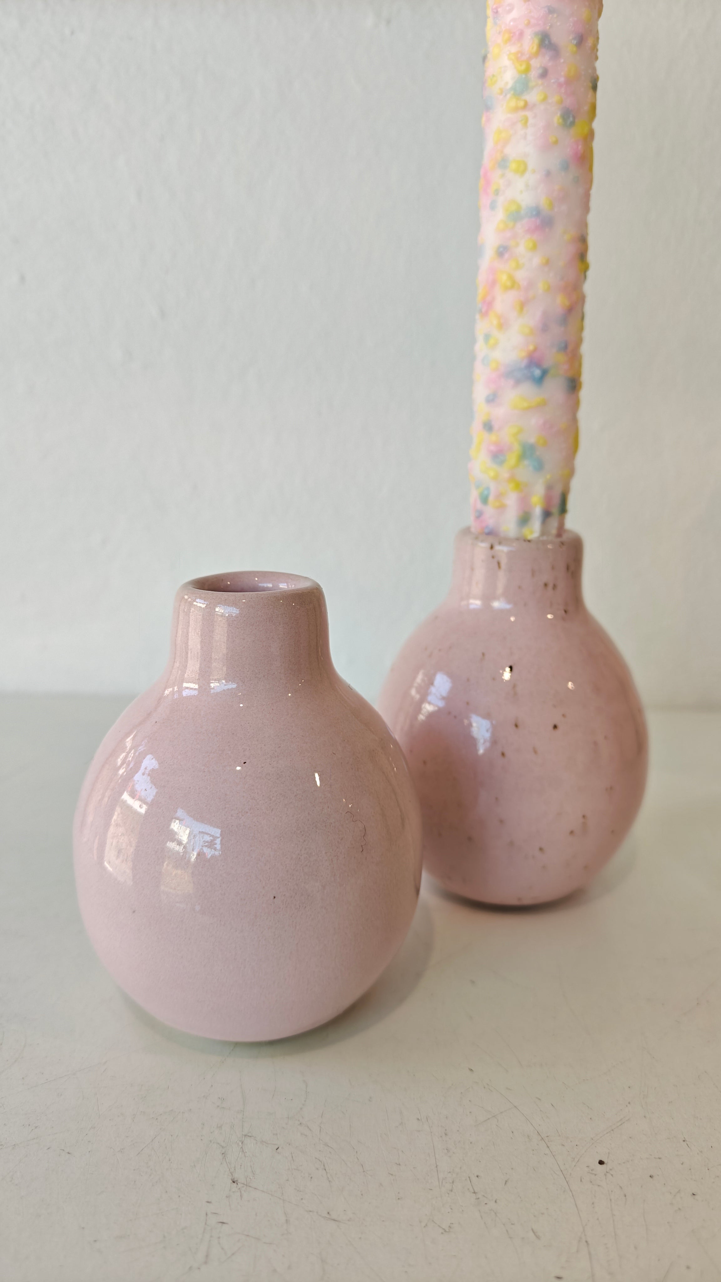 Bornholms Keramik Fabrik – Lysestage / Vase Lyserød ø-candleholder